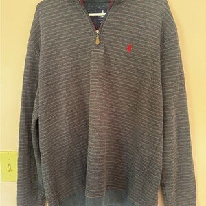 johnnie-O Gray and Red Striped Zip Up Sweater